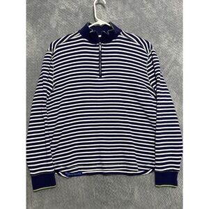 ROBERT GRAHAM 1/4 Zip Pullover Sweater Mens LG Classic Fit Blue White Stripe